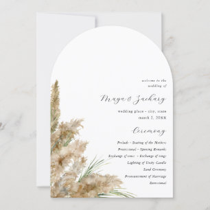 Beachy Boho Pampas Grass Wedding Program Arch Invitation