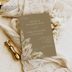 Beachy Boho Pampas Grass Wedding V2- Taupe Invitation