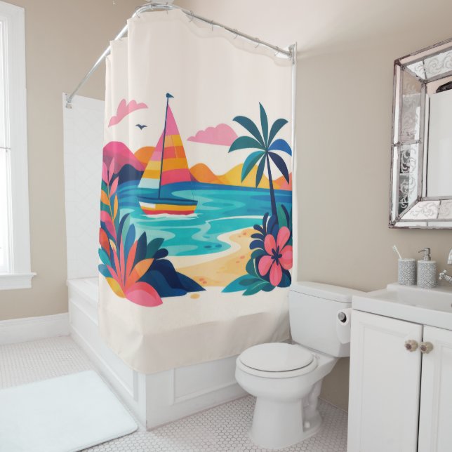 beachy boho retro cutie shower curtain (In Situ)