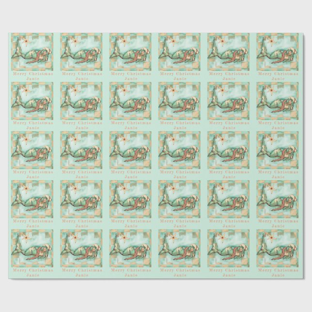 Beachy Christmas Mermaid Santa Personalised Name Wrapping Paper (Flat)