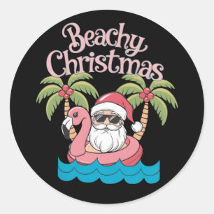 Beachy Christmas Tropical Vacation Santa Beach Classic Round Sticker