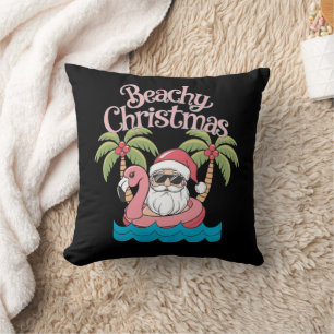 Beachy Christmas Tropical Vacation Santa Beach Cushion