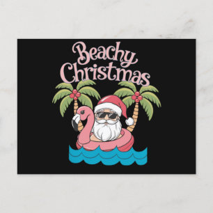 Beachy Christmas Tropical Vacation Santa Beach Holiday Postcard