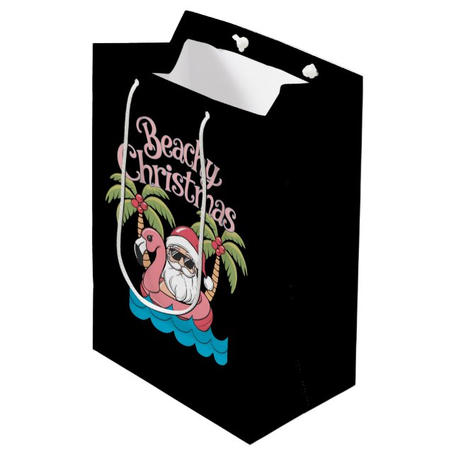 Beachy Christmas Tropical Vacation Santa Beach  Medium Gift Bag (Front Angled)