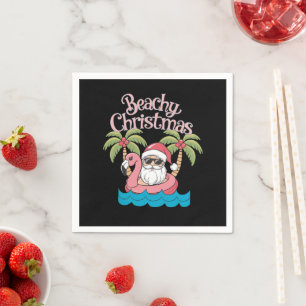 Beachy Christmas Tropical Vacation Santa Beach  Napkin