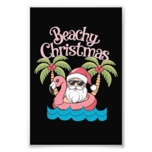 Beachy Christmas Tropical Vacation Santa Beach Photo Print