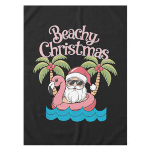 Beachy Christmas Tropical Vacation Santa Beach Tablecloth