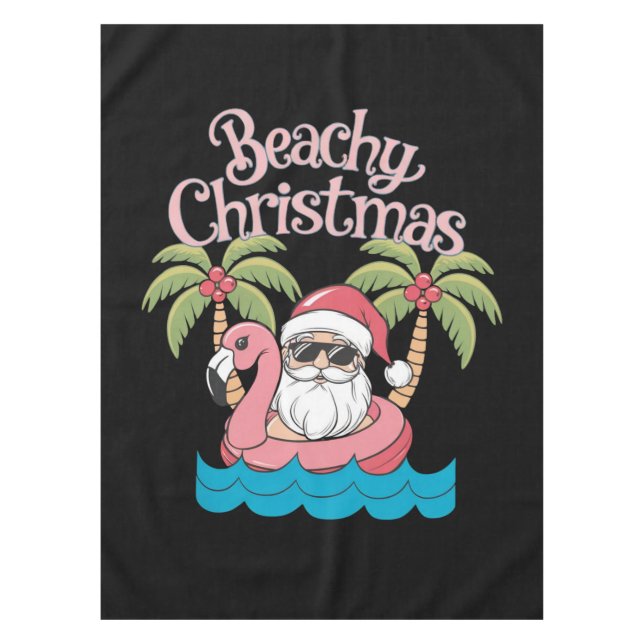 Beachy Christmas Tropical Vacation Santa Beach  Tablecloth (Front)