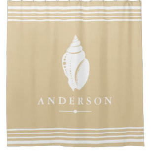 Beachy Coastal White Seashell   Personalised Shower Curtain