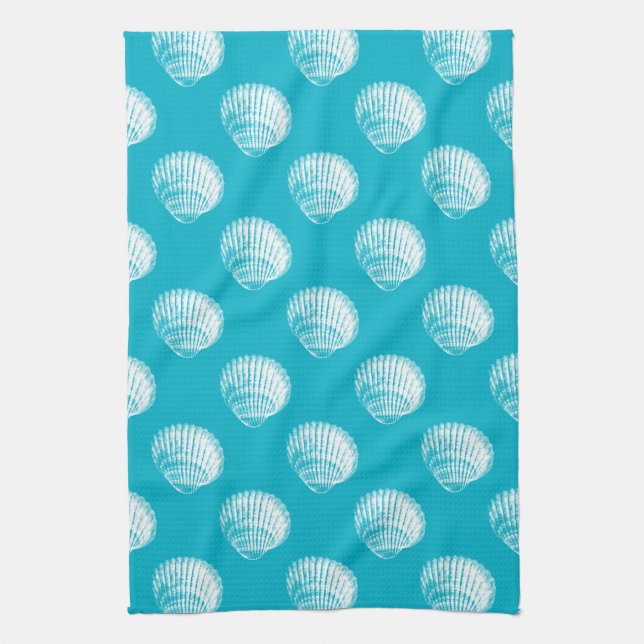 Beachy Coastal White Seashells Tea Towel (Vertical)