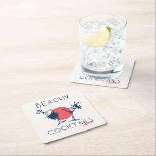 Beachy Cocktails Cheers Party Art Square Paper Coaster