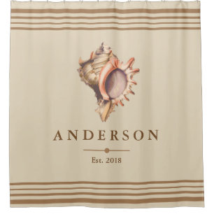 Beachy Conch Shell & Taupe   Personalised Shower Curtain