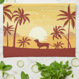 Beachy Dachshund Sunset Towel Swaying Palm Trees
