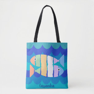 Beachy Double Fish Abstract Design Tote Bag
