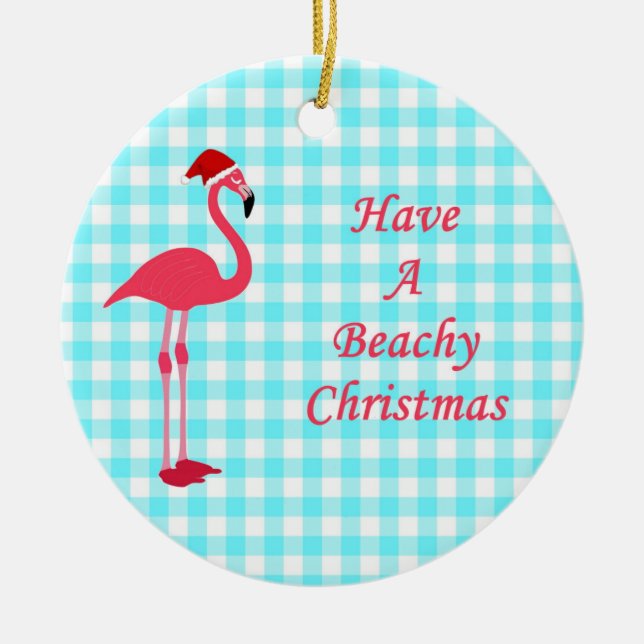 Beachy Flamingo Christmas Ornament (Front)
