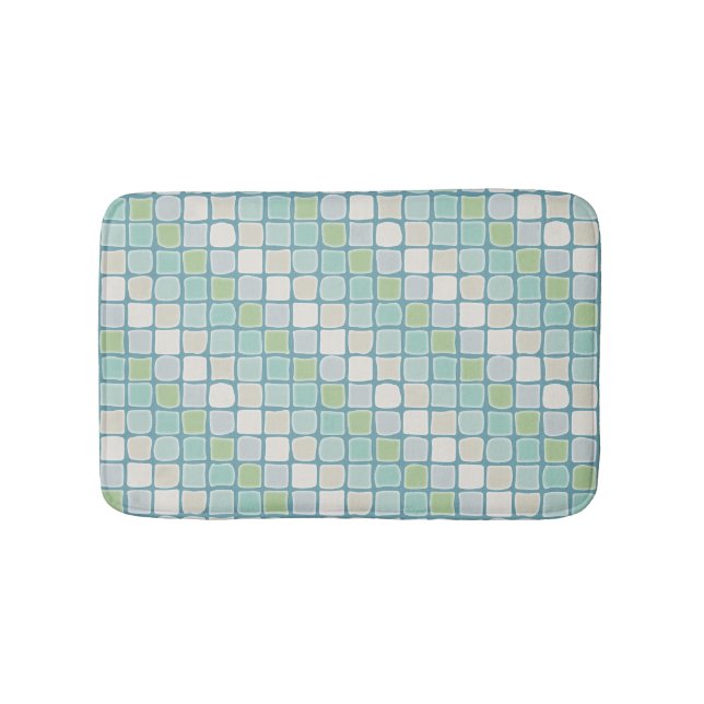 Beachy Geometric Tiles, Sea Glass, Blue, Sand Bath Mat (Front)