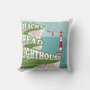 Beachy head lighthouse retro poster cushion
