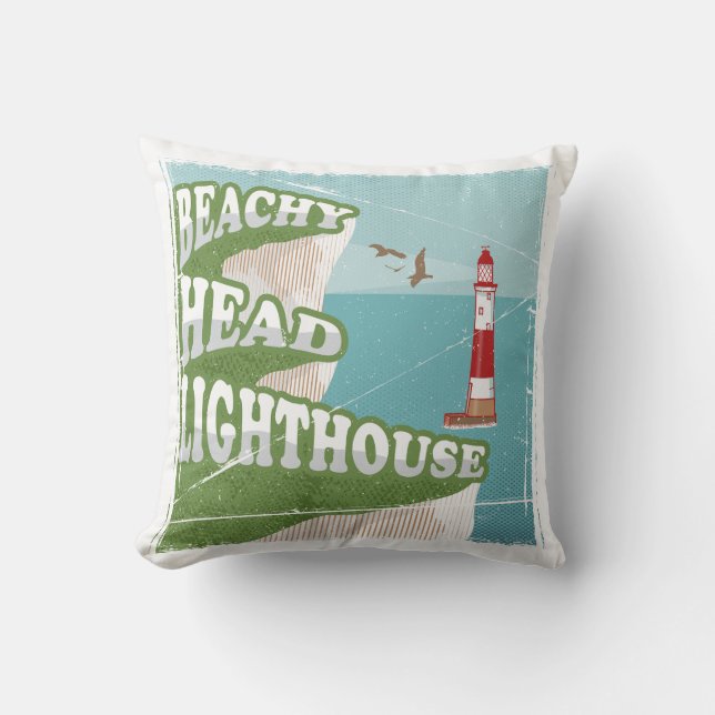 Beachy head lighthouse retro poster cushion (Front)