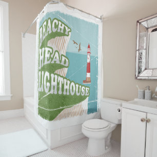 Beachy head lighthouse retro poster shower curtain