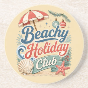 Beachy Holiday Club Retro Coastal Christmas Coaster