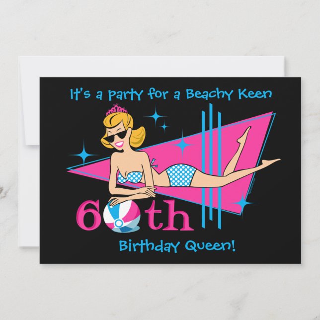 Beachy Keen 60th Birthday Custom Invitations (Front)