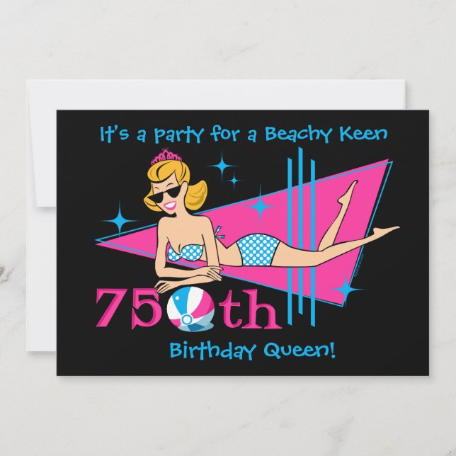 Beachy Keen 75th Birthday Custom Invitations (Front)