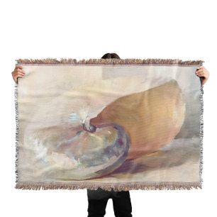 Beachy Minimalist Beige Seashell Vintage Throw Blanket
