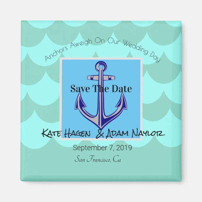 Beachy Nautical Anchor Save The Date Magnet (Front)