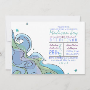 Beachy Ocean Wave Bar Bat Mitzvah Invitation