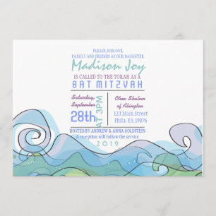 BEACHY Ocean Wave Bar Bat Mitzvah Invitation