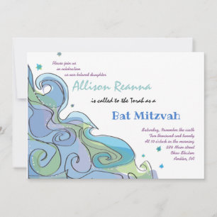 Beachy Ocean Wave Bar Bat Mitzvah Invitation