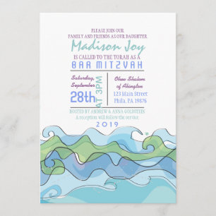 BEACHY Ocean Wave Bar Bat Mitzvah Invitation
