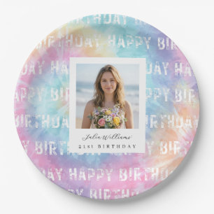 Beachy Rainbow 21st Birthday Photo Paper Plate