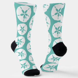 Beachy Sand Dollar Seashells Blue Beach Wedding Socks