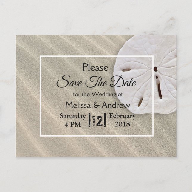 Beachy Sand Dollar Themed Wedding Save the Date Announcement Postcard (Front)