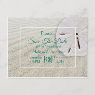 Beachy Sand Dollar Themed Wedding Save the Date Announcement Postcard