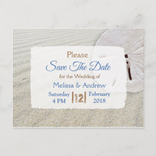 Beachy Sand Dollar Themed Wedding Save the Date Announcement Postcard