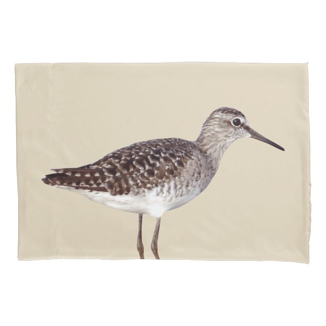 Beachy Sandpiper Bird & Sandy Beige Pillowcase (Front)