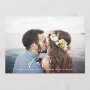 Beachy Save the Date calligraphy photo card