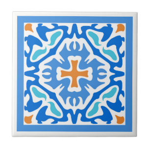 Beachy Summer Blue Spanish Tile with Orange Accent