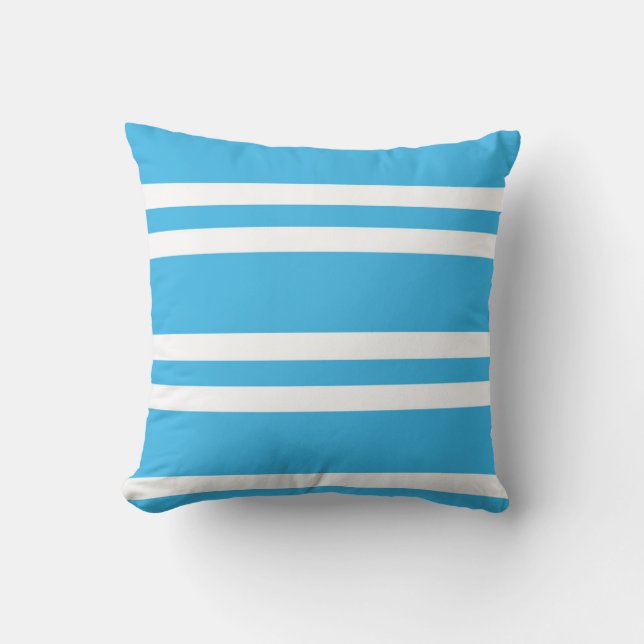 Beachy Turquoise Blue Stripes Cushion (Front)