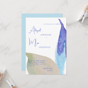 Beachy Vibes Artsy Blue & Tan Wedding Invitation