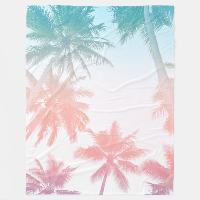 Beachy Vintage Sunset Palm Trees Fleece Blanket (Front)