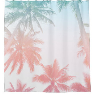 Beachy Vintage Sunset Palm Trees Shower Curtain