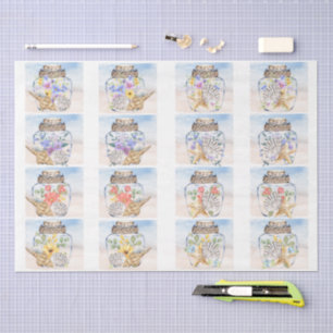 Beachy Watercolor Florals & Seashells Decoupage Tissue Paper