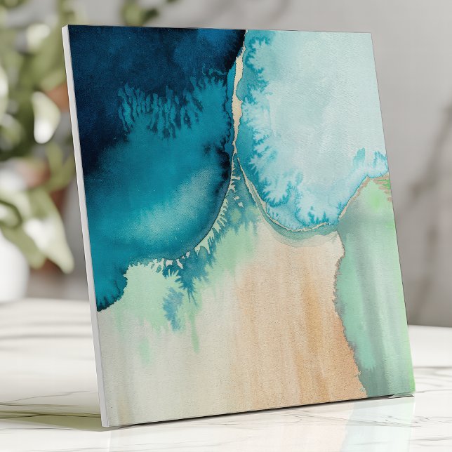 Beachy Watercolor Ocean Blue and Sand  Tile (Creator Uploaded)