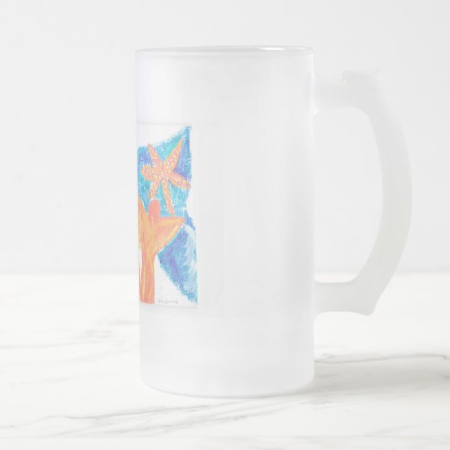 Beachy Waves Angels Frosted Glass Beer Mug (Right)