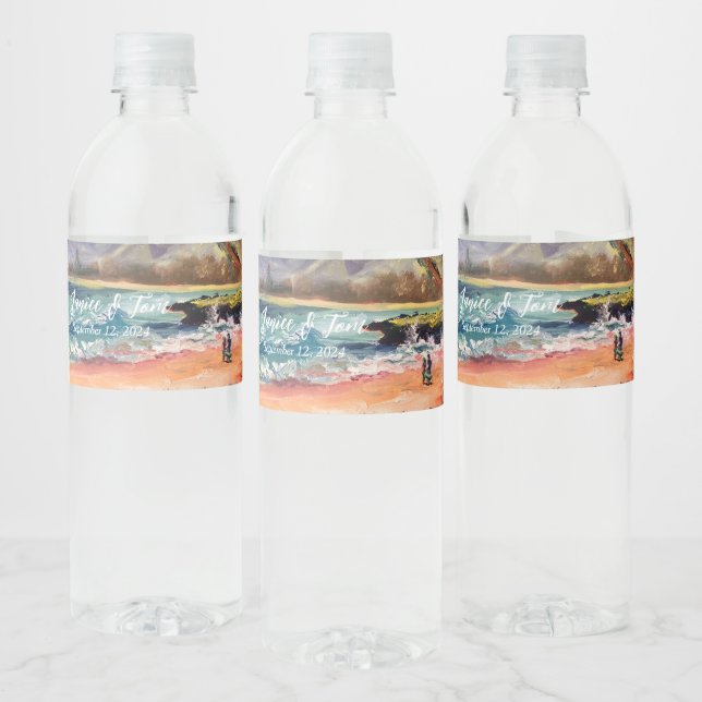 Beachy Wedding Water Bottle Gift Label (Bottles)