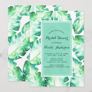 Beachy White & Green Tropical Leaves Bridal Shower Invitation