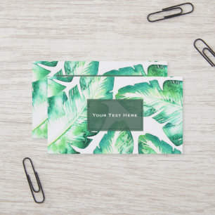 Beachy White & Green Tropical Leaves Chic Business Card